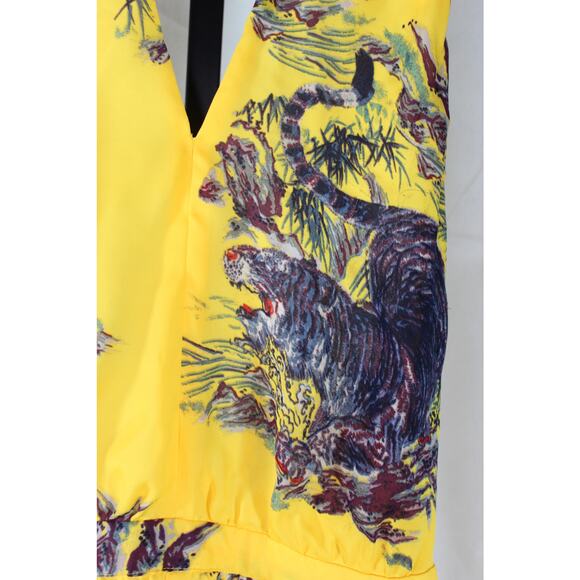 Guess Yellow Japanese Watercolor Tiger Dress Floral Hollywood Sun Halter Medium - Picture 5 of 16